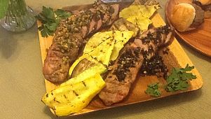 grilled pork loins and grilled squash